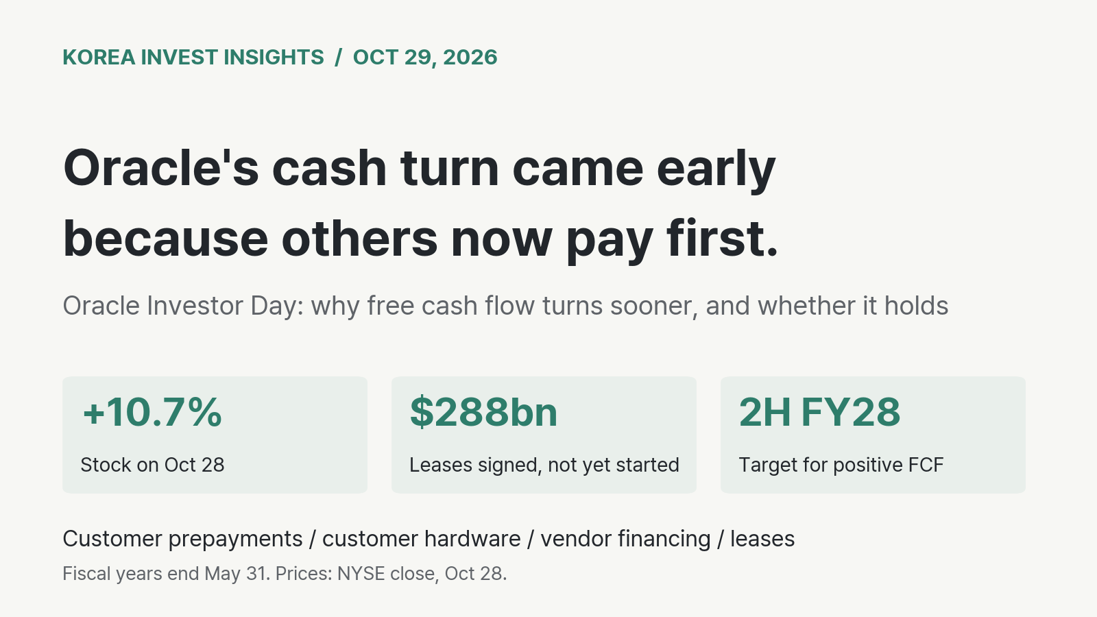 Featured image of post Oracle's Cash Turn Came Early Because Customers and Landlords Now Pay First. OpenAI Decides Whether It Holds.